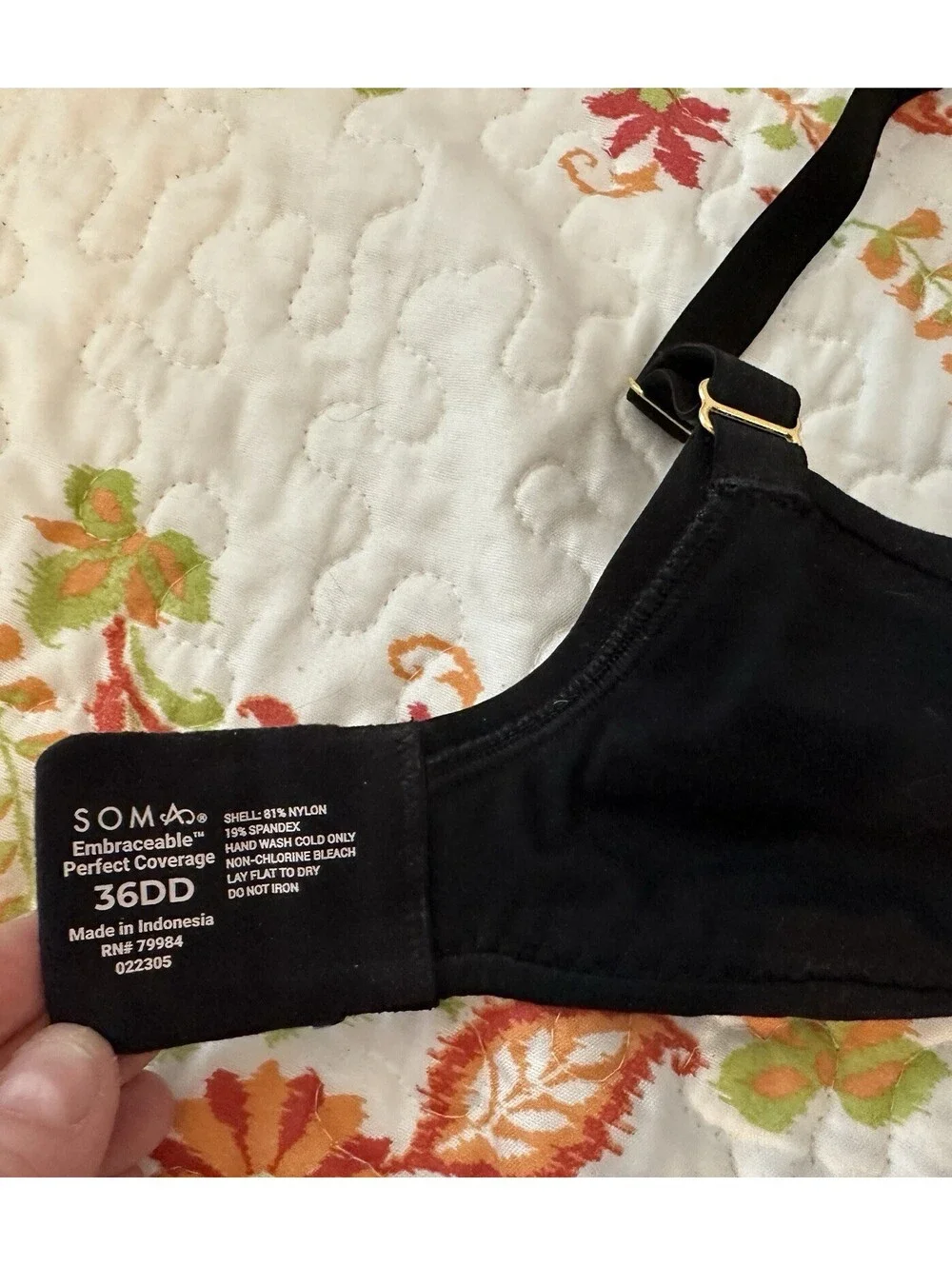 Soma Embraceable Perfect Coverage Underwire Black Bra 36DD EUC.
